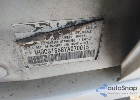 2000 Honda Accord 3.0 Ex from USA, damaged, VIN 1HGCG1658YA070015